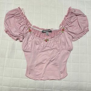Urban Outfitters Small Pink Silk Coquette Corset Style Top with Rose Buds